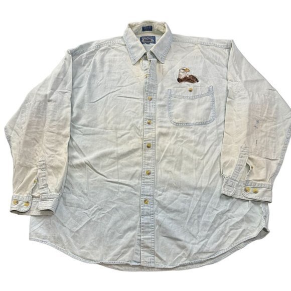 VINTAGE 90'S DENIM BUTTON UP SHIRT WITH EAGLE SIZE 2XL | E1 - Picture 1 of 9